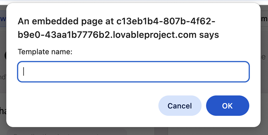 Default browser prompt asking for a template name