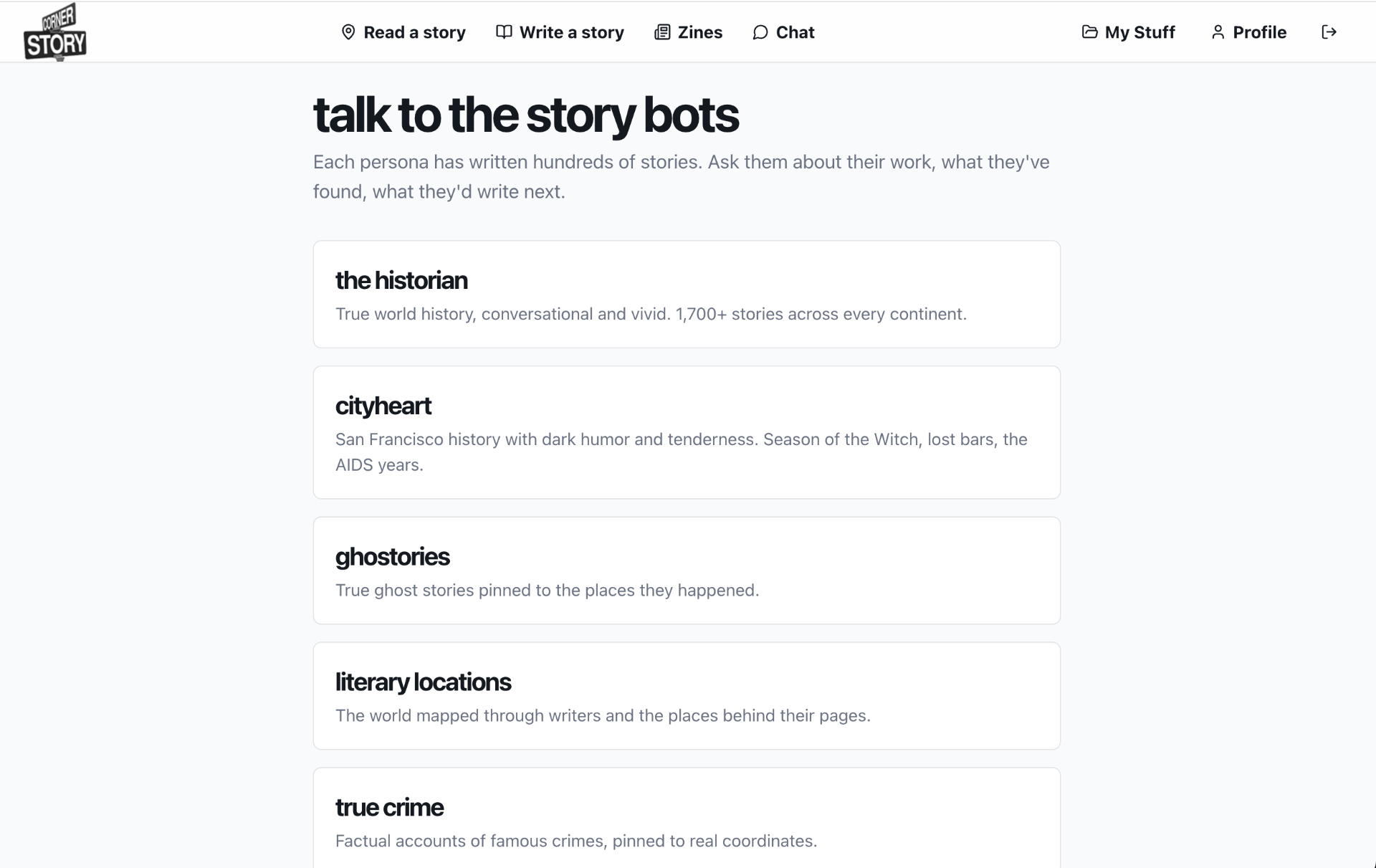 Talk to the story bots — persona list