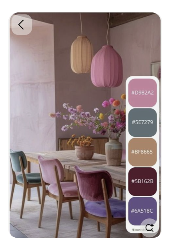 Interior photograph with a five-swatch palette extracted from the image