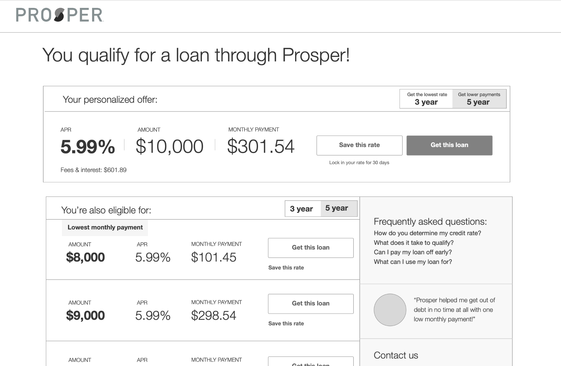 The loan shopper — key screen