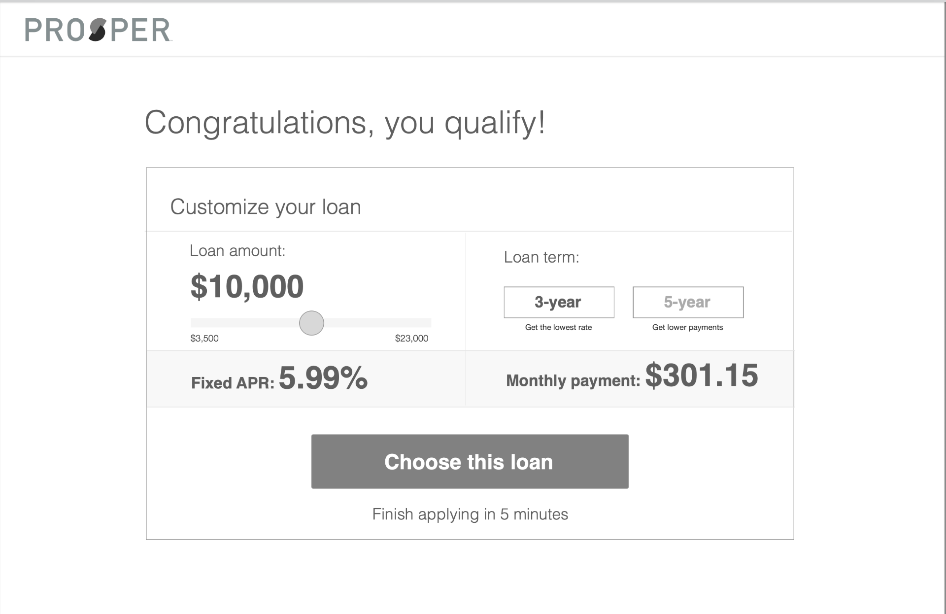 Create your own loan — key screen