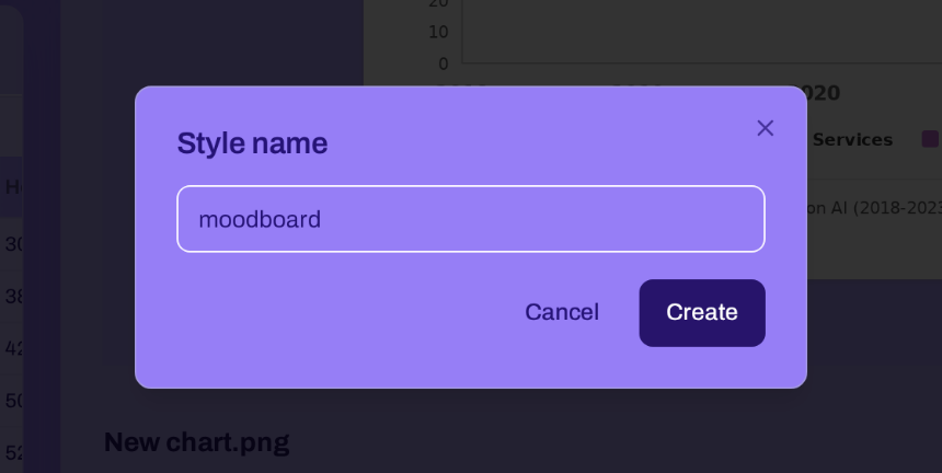 Custom Style name modal matched to the GraphWitch design system