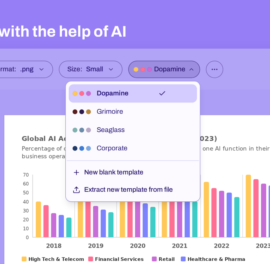 GraphWitch template picker with Dopamine, Grimoire, Seaglass, and Corporate palettes